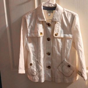 Ann Taylor LOFT  Cream Cotton, biege stitching lg. Buttons Jacket Size M